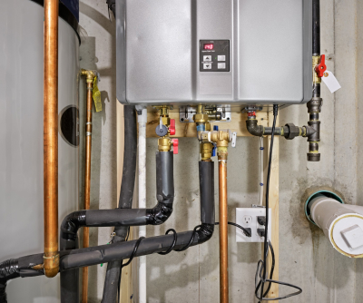 tankless water heater on a wall